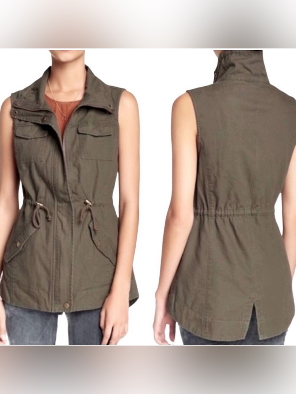 Sebby Olive Utility Cargo Green Sleeveless Vest Size S